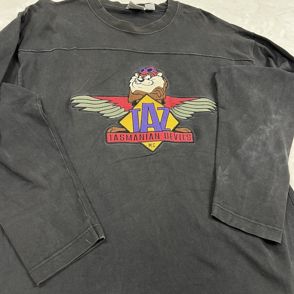 Vintage Looney Tunes Shirt Mens Large Black Taz Tasmanian Devil MC Long Sleeve